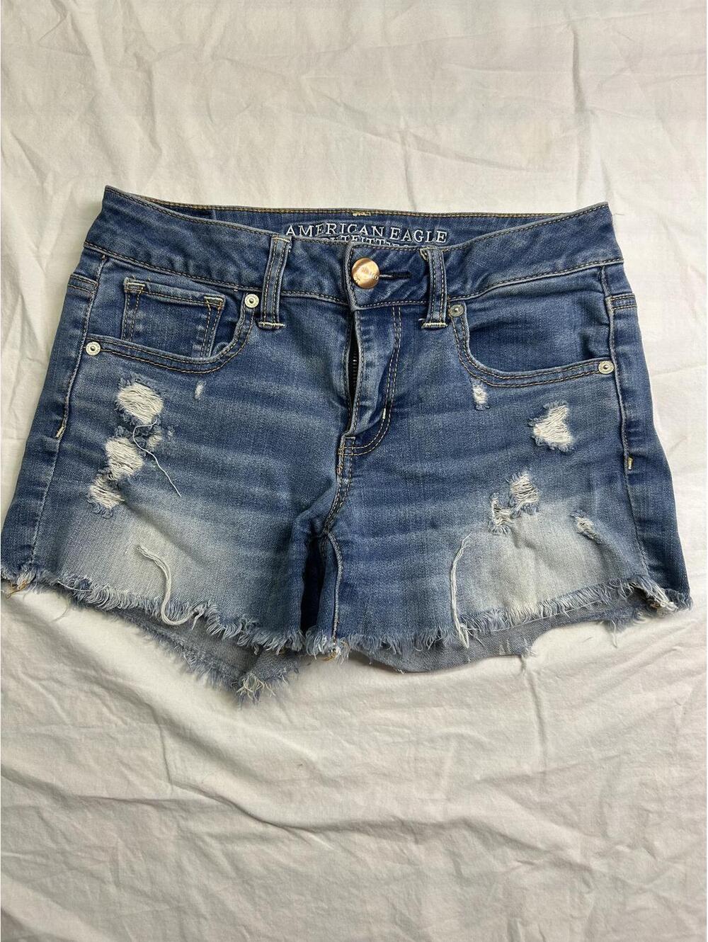 American Eagle size 4 Y2K Denim Cutoff Shorts Distressed Frayed Festival Boho